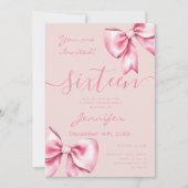 Invitation Coquette Blush Pink Bow Sweet 16 Rose d'anniversai (Devant)