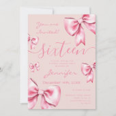 Invitation Coquette Blush Pink Bow Sweet 16 Rose de fête (Devant)