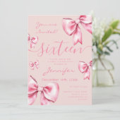 Invitation Coquette Blush Pink Bow Sweet 16 Rose de fête (Debout devant)