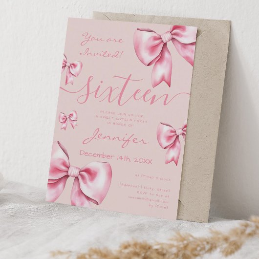 Invitation Coquette Blush Pink Bow Sweet 16 Rose de fête