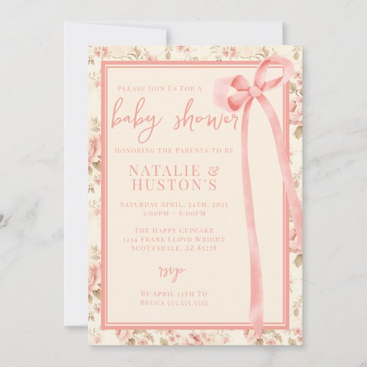 Invitation Coquette Blush Pink Bow Whimsical mignon Baby show (Devant)