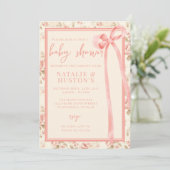 Invitation Coquette Blush Pink Bow Whimsical mignon Baby show (Debout devant)