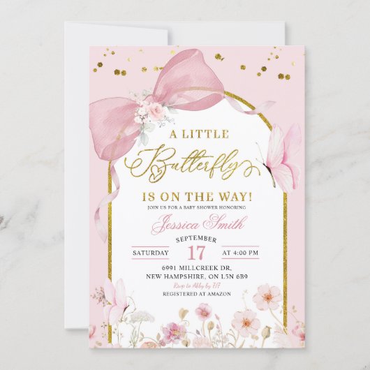 Invitation Coquette Blush Pink Butterfly Baby Shower (Devant)