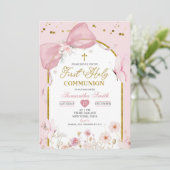 Invitation Coquette Blush Pink Butterfly First Holy Communion (Debout devant)
