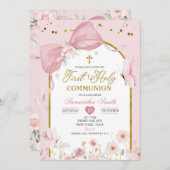 Invitation Coquette Blush Pink Butterfly First Holy Communion (Devant / Derrière)
