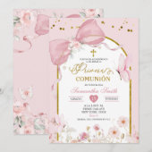 Invitation Coquette Blush Pink Butterfly Primera Communion (Devant / Derrière)