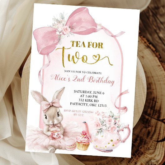 Invitation Coquette Blush Pink Floral Bow Bunny Tea Party  In