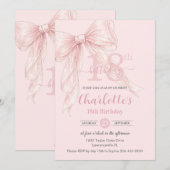 Invitation Coquette Blush Pink Ribbon Bow 18th Birthday (Devant / Derrière)
