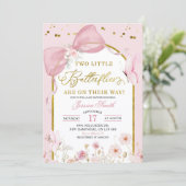 Invitation Coquette Blush Pink Twins Butterfly Baby Shower (Debout devant)