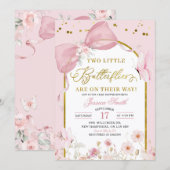 Invitation Coquette Blush Pink Twins Butterfly Baby Shower (Devant / Derrière)