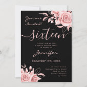 Invitation Coquette Blush Rose Sweet 16 Floral Black (Devant)