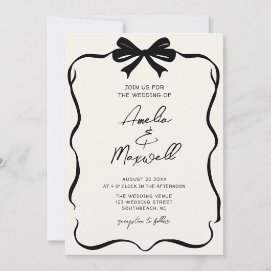 Invitation Coquette Bow à main Mariage tendance élégant (Devant)