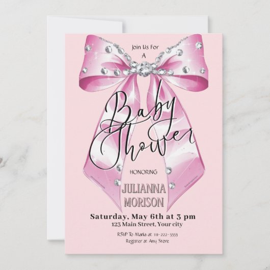 Invitation Coquette Bow Baby shower Fille (Devant)