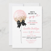 Invitation Coquette Bow Baby shower rose Anniversaire (Devant)