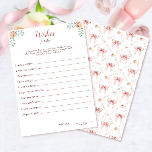 Invitation Coquette Bow Baby shower WIshes Pour Baby Card