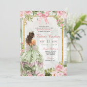 Invitation Coquette Bow Ballroom Sage Blush Pink Quinceanera (Debout devant)