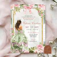 Coquette Bow Ballroom Sage Blush Pink Quinceanera