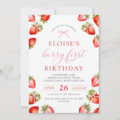 Invitation Coquette Bow Berry First Strawberry First Birday (Devant)