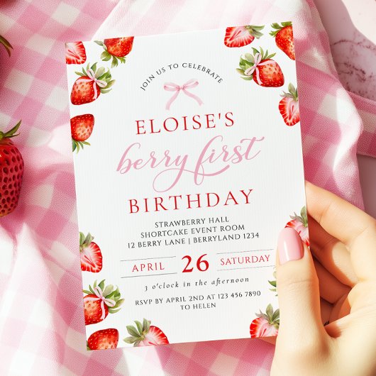 Invitation Coquette Bow Berry First Strawberry First Birday