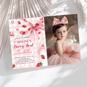 Invitation Coquette Bow Berry First Strawberry Photo Annivers