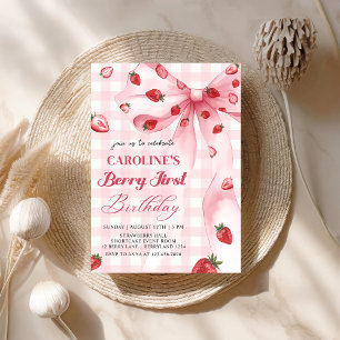 Invitation Coquette Bow Berry Première fraise 1er anniversair