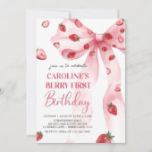 Invitation Coquette Bow Berry Première fraise 1er anniversair (Devant)