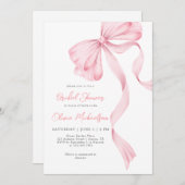Invitation Coquette Bow Blush Pink Ribbon Fête des mariées (Devant / Derrière)