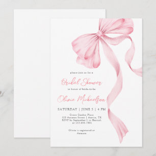 Invitation Coquette Bow Blush Pink Ribbon Fête des mariées