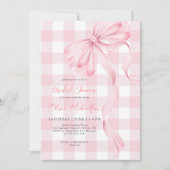 Invitation Coquette Bow Blush Plaid Pink Ribbon Fête des mari (Devant)