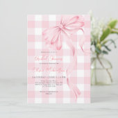 Invitation Coquette Bow Blush Plaid Pink Ribbon Fête des mari (Debout devant)