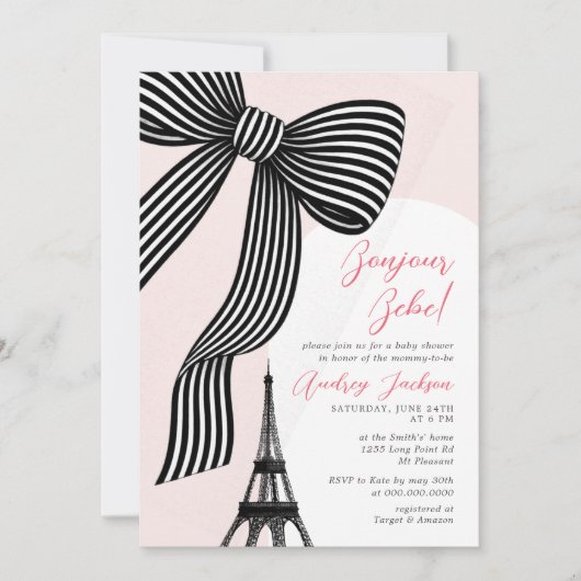 Invitation Coquette Bow Bonjour Bébé Baby shower parisien (Devant)