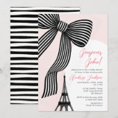 Invitation Coquette Bow Bonjour Bébé Baby shower parisien (Devant / Derrière)