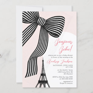 Invitation Coquette Bow Bonjour Bébé Baby shower parisien