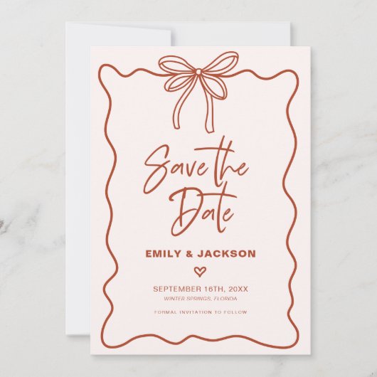 Invitation Coquette Bow Bordure Mariage Enregistrer La Date (Devant)