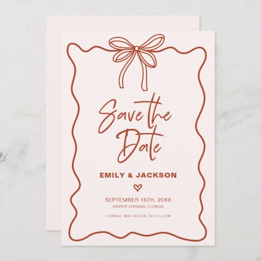 Invitation Coquette Bow Bordure Mariage Enregistrer La Date (Devant / Derrière)