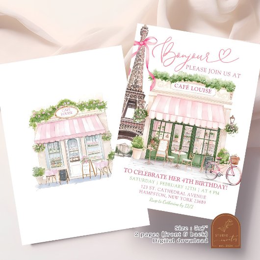 Invitation Coquette Bow Café parisien Anniversaire