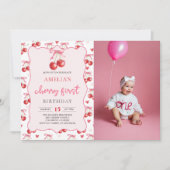 Invitation Coquette Bow Cherry Photo d'anniversaire (Devant)