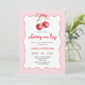Invitation Coquette Bow Cherry sur le Baby shower supérieur I (Debout devant)