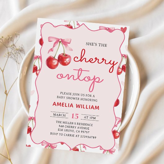 Invitation Coquette Bow Cherry sur le Baby shower supérieur I