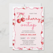 Invitation Coquette Bow Cherry sur le Baby shower supérieur I (Devant)