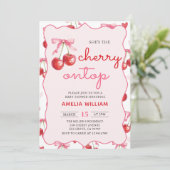 Invitation Coquette Bow Cherry sur le Baby shower supérieur I (Debout devant)