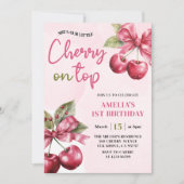 Invitation Coquette Bow Cherry sur le Top 1er Anniversaire In (Devant)