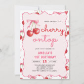 Invitation Coquette Bow Cherry sur le Top 1er Anniversaire In (Devant)