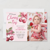 Invitation Coquette Bow Cherry sur le Top 1er Anniversaire Ph (Devant)