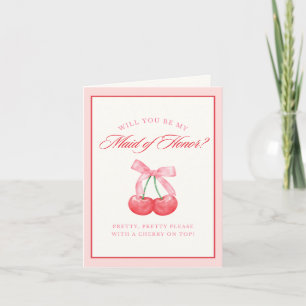 Invitation Coquette Bow Chic Cherry Maid of Honor Proposition