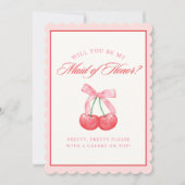 Invitation Coquette Bow Chic Cherry Maid of Honor Proposition (Devant)