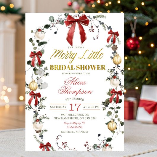 Invitation Coquette Bow Christmas Merry Little Bridal Shower