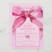 Invitation Coquette Bow | Douche pour bébé rose (Devant / Derrière)
