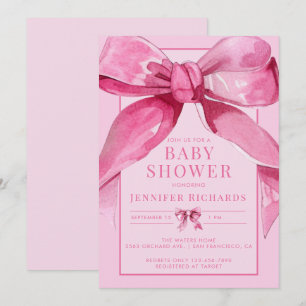 Invitation Coquette Bow Douche pour bébé rose