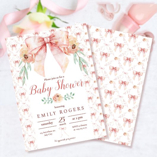 Invitation Coquette Bow et Baby shower Floral